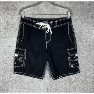 Old Navy Mesh Lined Cargo Board Swim Shorts Mens Size Small Black‎ Pockets